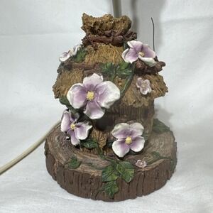 Vtg 14.5" Lamp Sculpture Woodland Birdhouse W/Pansy Flowers Rustic Feminine Worx